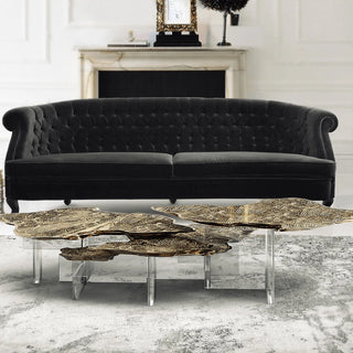 Luxury Designer Coffee Table with Hand-Painted Artistic Top & Sculptural Brass Base