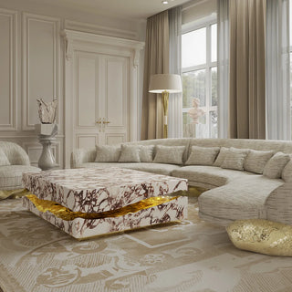Luxury Carrara Marble Coffee Table with Sculptural Brass Frame & Organic Design