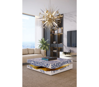 Luxury Carrara Marble Coffee Table with Sculptural Brass Frame & Organic Design
