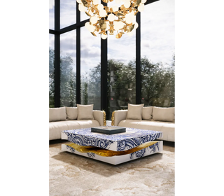 Luxury Carrara Marble Coffee Table with Sculptural Brass Frame & Organic Design