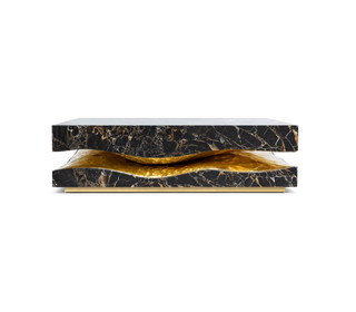 Luxury Carrara Marble Coffee Table with Sculptural Brass Frame & Organic Design
