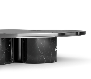 Luxury Calacatta Marble Coffee Table with Black Sculptural Base & Modern Design