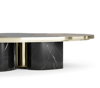 Luxury Calacatta Marble Coffee Table with Black Sculptural Base & Modern Design