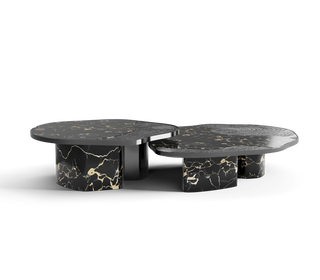 Luxury Calacatta Marble Coffee Table with Black Sculptural Base & Modern Design