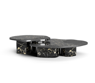 Luxury Calacatta Marble Coffee Table with Black Sculptural Base & Modern Design