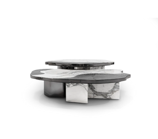 Luxury Calacatta Marble Coffee Table with Black Sculptural Base & Modern Design