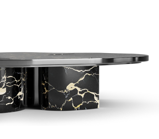Luxury Calacatta Marble Coffee Table with Black Sculptural Base & Modern Design
