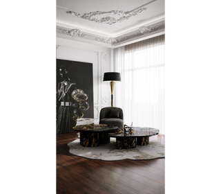 Luxury Calacatta Marble Coffee Table with Black Sculptural Base & Modern Design