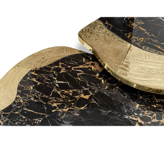 Luxury Calacatta Marble Coffee Table with Black Sculptural Base & Modern Design