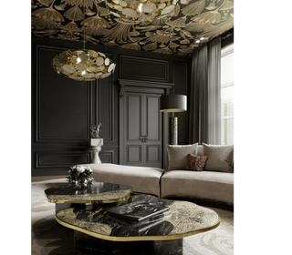 Luxury Calacatta Marble Coffee Table with Black Sculptural Base & Modern Design