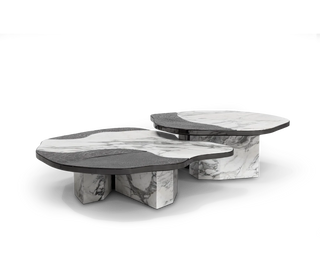 Luxury Calacatta Marble Coffee Table with Black Sculptural Base & Modern Design