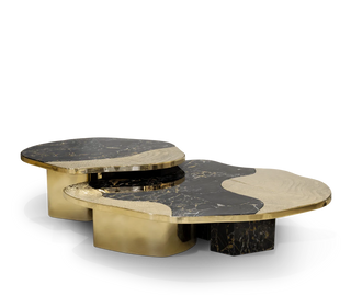 Luxury Calacatta Marble Coffee Table with Black Sculptural Base & Modern Design