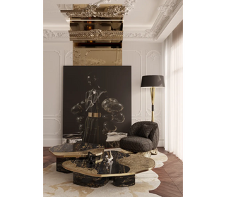 Luxury Calacatta Marble Coffee Table with Black Sculptural Base & Modern Design