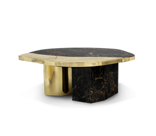 Luxury Calacatta Marble Coffee Table with Black Sculptural Base & Modern Design