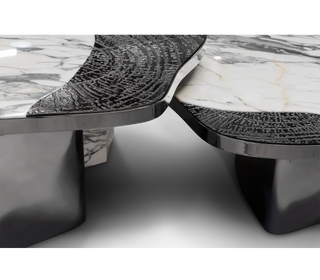 Luxury Calacatta Marble Coffee Table with Black Sculptural Base & Modern Design