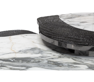 Luxury Calacatta Marble Coffee Table with Black Sculptural Base & Modern Design
