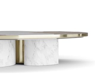 Luxury Calacatta Marble Coffee Table with Black Sculptural Base & Modern Design