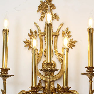 20X35 Inch French Retro Brass Wall Sconce 5 Lights European Style Copper Wall Lamp