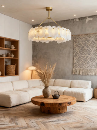 24''/ 31.5''/ 40'' Round Chandelier Modern Halo Alabaster Lighting for Bedroom