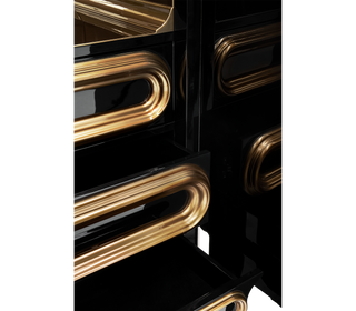 Luxury Bar Cabinet with Brass Tube Design, Glass Shelves & Hidden Storage