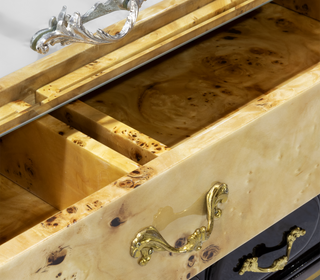 Luxury Chest of Drawers with Mixed Wood Finishes, Brass Details & Designer Storage