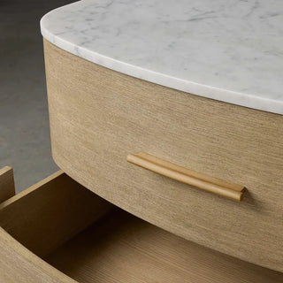 Danny Oak Wood Nightstand | Marble Top 2-Drawer Bedside Chest