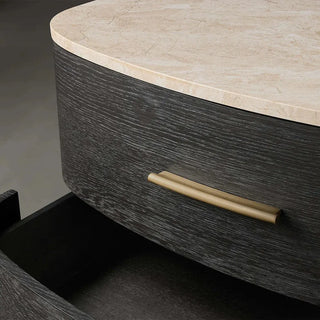 Danny Oak Wood Nightstand | Marble Top 2-Drawer Bedside Chest