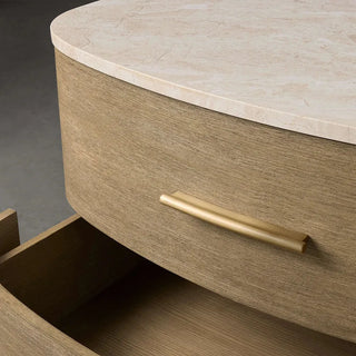 Danny Oak Wood Nightstand | Marble Top 2-Drawer Bedside Chest