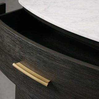 Danny Oak Wood Nightstand | Marble Top 2-Drawer Bedside Chest