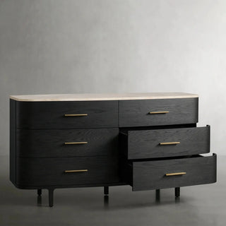 Danny Wood Six-Drawer Dresser with Marble Top Chest Of 6 Drawers Storage Cabinet