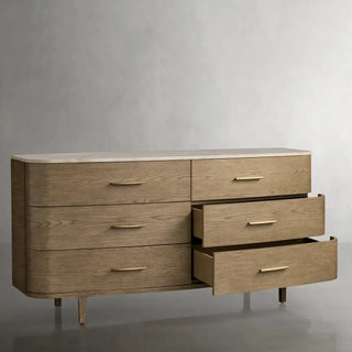 Danny Wood Six-Drawer Dresser with Marble Top Chest Of 6 Drawers Storage Cabinet