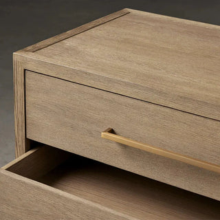 Darwyn Oak Wood Nightstand | Modern Closed Bedside Table with Storage Drawers