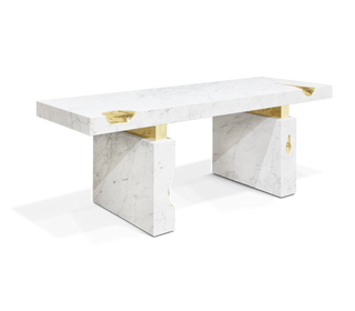 Empire Cracked Brass Inlay Marble Luxury Desk