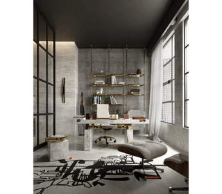 Empire Cracked Brass Inlay Marble Luxury Desk