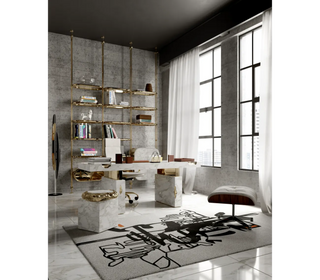Empire Cracked Brass Inlay Marble Luxury Desk