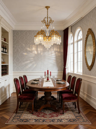 25.5 Inch Wide French Empire Style Brass Crystal Chandelier Gold Dining Room Chandelier