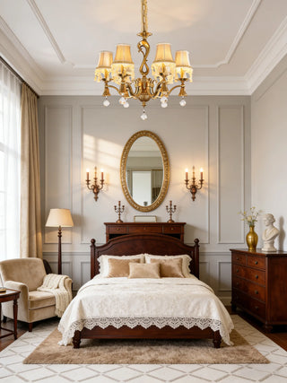 25X24 Inch 6 Light Elegant Antique Brass and Crystal Chandelier Light for Bedroom