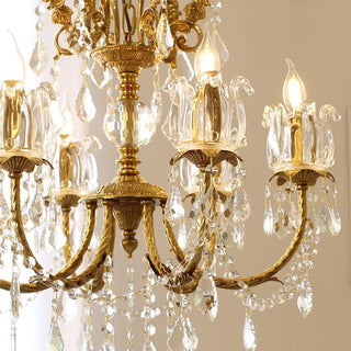 25X26 Inch 6 Lights Candle Style Traditional Chandelier Small Antique Brass and Crystal Chandelier