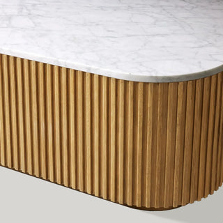 Finley Coffee Table: Minimalist Fluted Stone Top Sofa Center Coffee Table