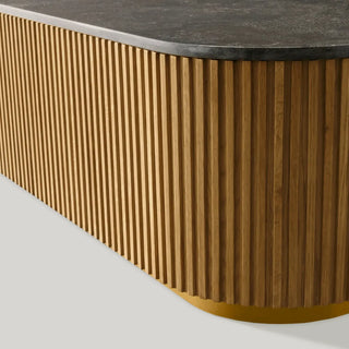 Finley Coffee Table: Minimalist Fluted Stone Top Sofa Center Coffee Table
