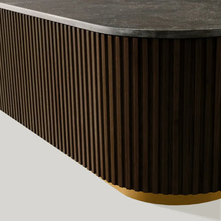 Finley Coffee Table: Minimalist Fluted Stone Top Sofa Center Coffee Table
