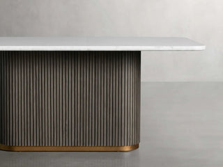 Finley Dining Table: Modern Minimalist Stone Top Column Base Dining Table