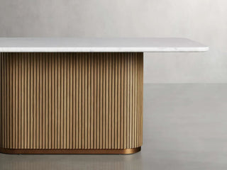 Finley Dining Table: Modern Minimalist Stone Top Column Base Dining Table
