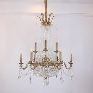 28X35 Inch 12 Lights French Empire Brass and Crystal Chandelier