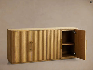Finley Wood Sideboard & Media Console: Minimalist Fluted Wood Storage Furniture