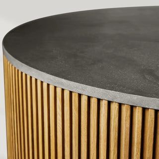 Finnley Round Coffee Table Stone Top Sofa Center Tea Table with Brass Base
