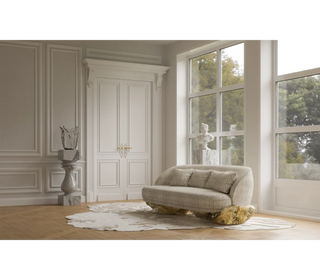 Luxury Sculptural Sofa with Polished Hammered Brass Base & Organic Curved Design