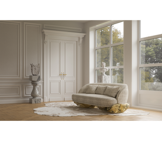 Luxury Sculptural Sofa with Polished Hammered Brass Base & Organic Curved Design