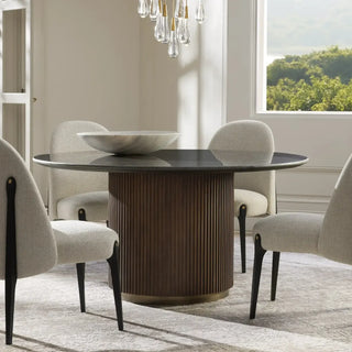 Finnley Round Marble-Top Dining Table – Artisan Iron Base Modern Design