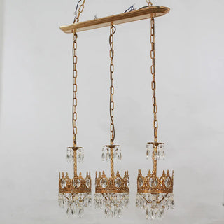 30 Inch Linear Chandelier Antique Copper and Crystal Kitchen Island Chandelier